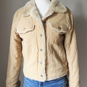 Hurley Jacket Womens Medium Corduroy Faux Fur Lined Penny Lane Skater Y2K